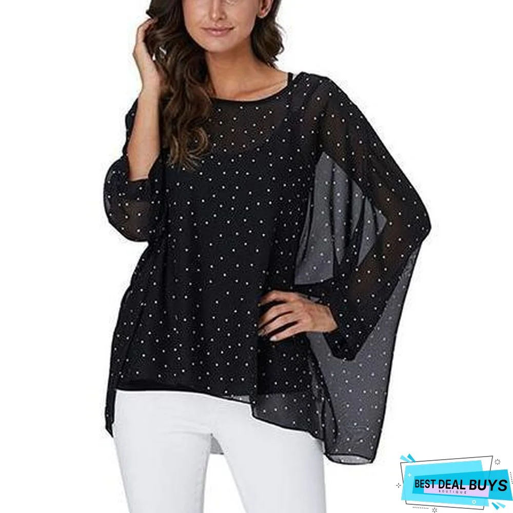 Plus Size Women Batwing Sleeve Casual Chiffon Tops Blouses