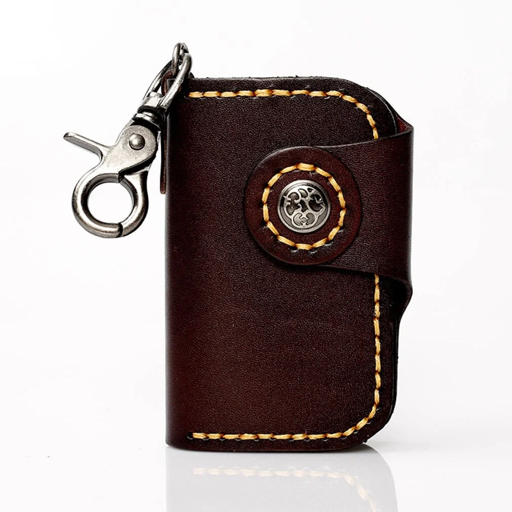 Men Women Tanned Leather Car Key Holder Organizer Women Keychain Covers Hasp Handmade Key Wallets Japanese-style Keychain Bag