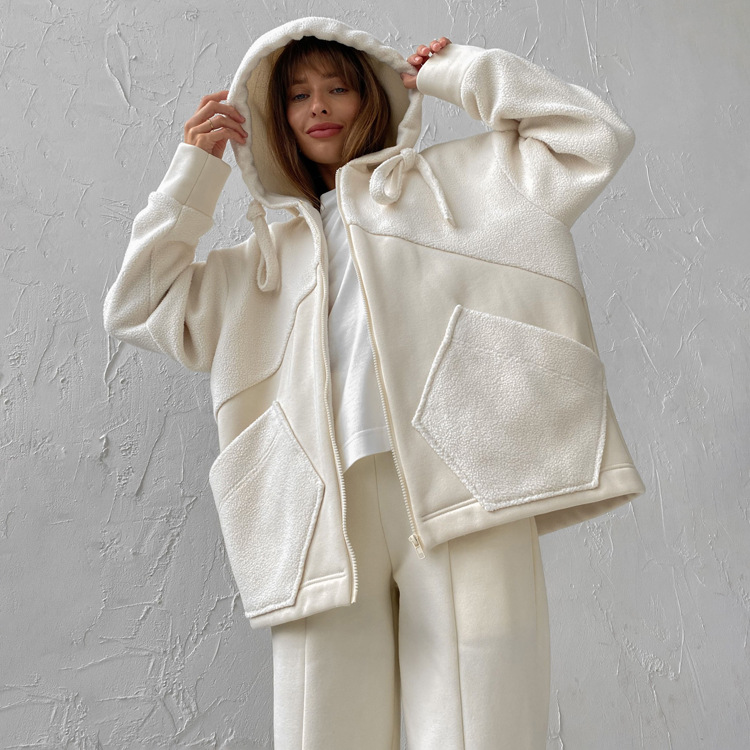 Ootddress Autumn Fashion Women 2 Piece-Set Zipper Casual Cardigan And Straight Legg Outfits Slim Patchwork Hoodie Women's Pants Sets