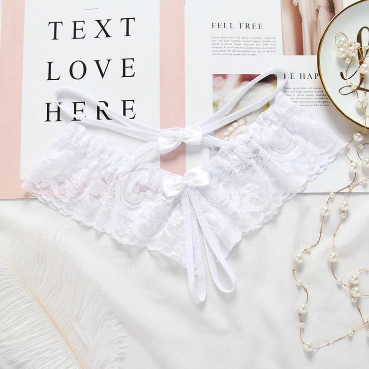 Women's sexy lace underwear open C mesh panties bowknot thong sexy underwear hollow erotic lingerie ladies low waist panties