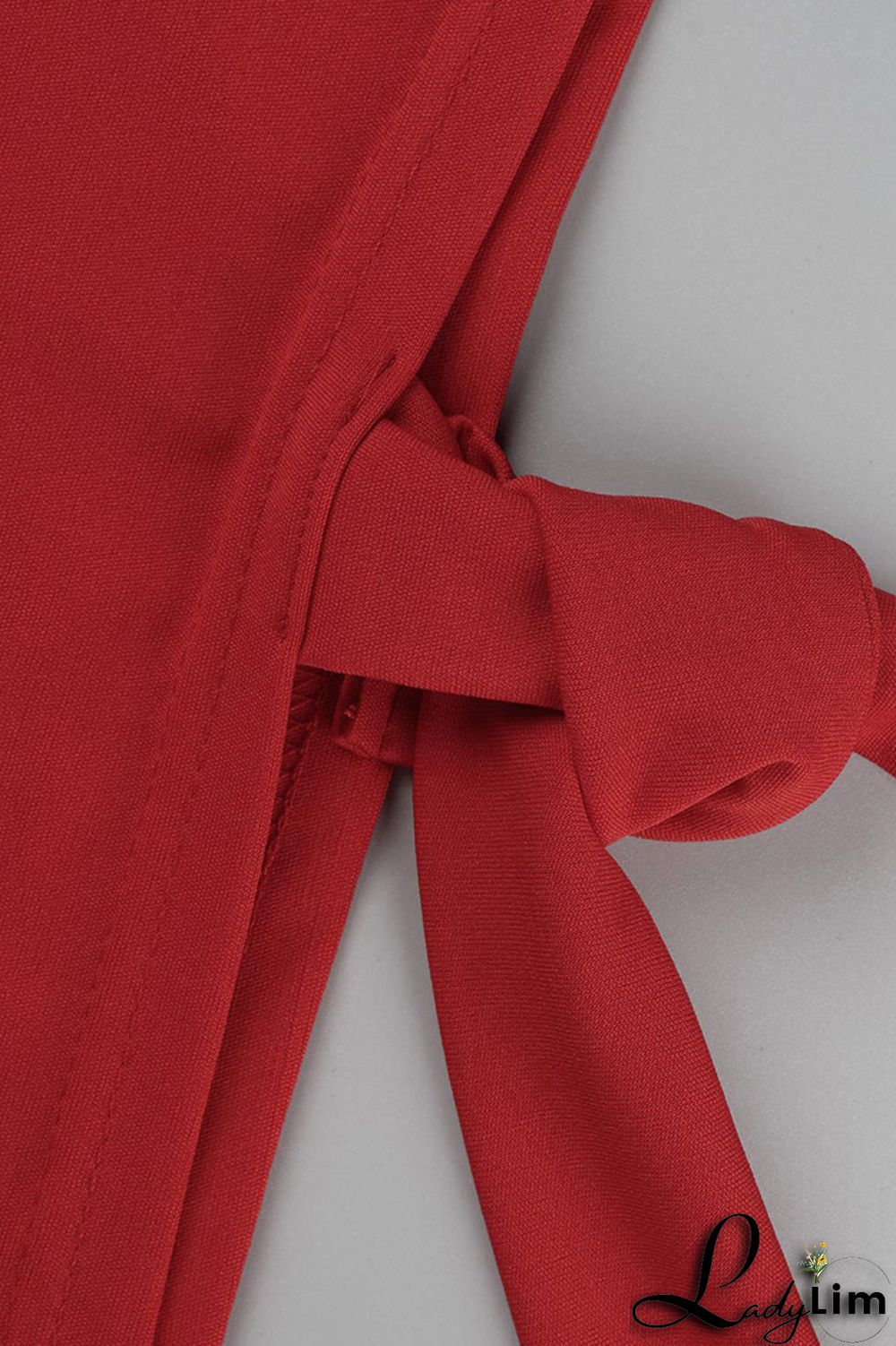 Red Fashion Casual Solid Bandage Slit Half A Turtleneck Sleeveless Two Pieces