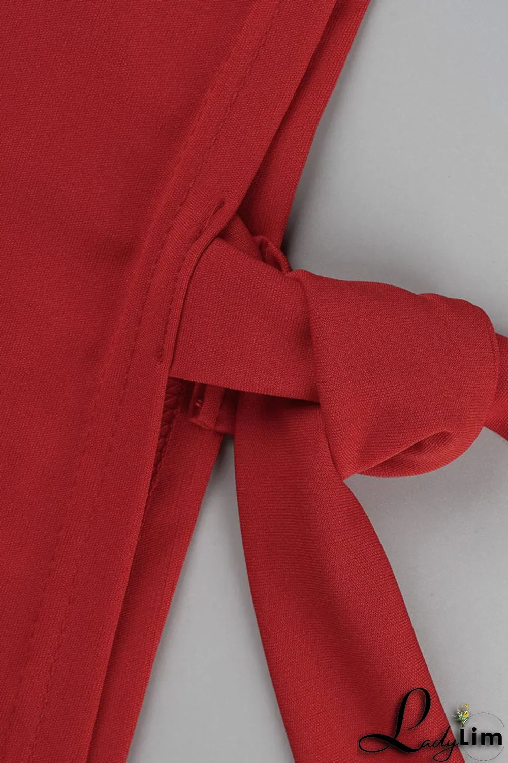 Red Fashion Casual Solid Bandage Slit Half A Turtleneck Sleeveless Two Pieces