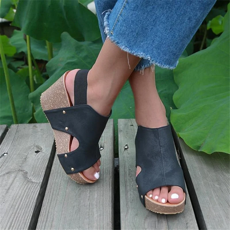 Women Sandals Fish Mouth Platform High Heels Wedge Sandals summer Shoes Flat Bottom Sandals Slip-On Slope Sandals