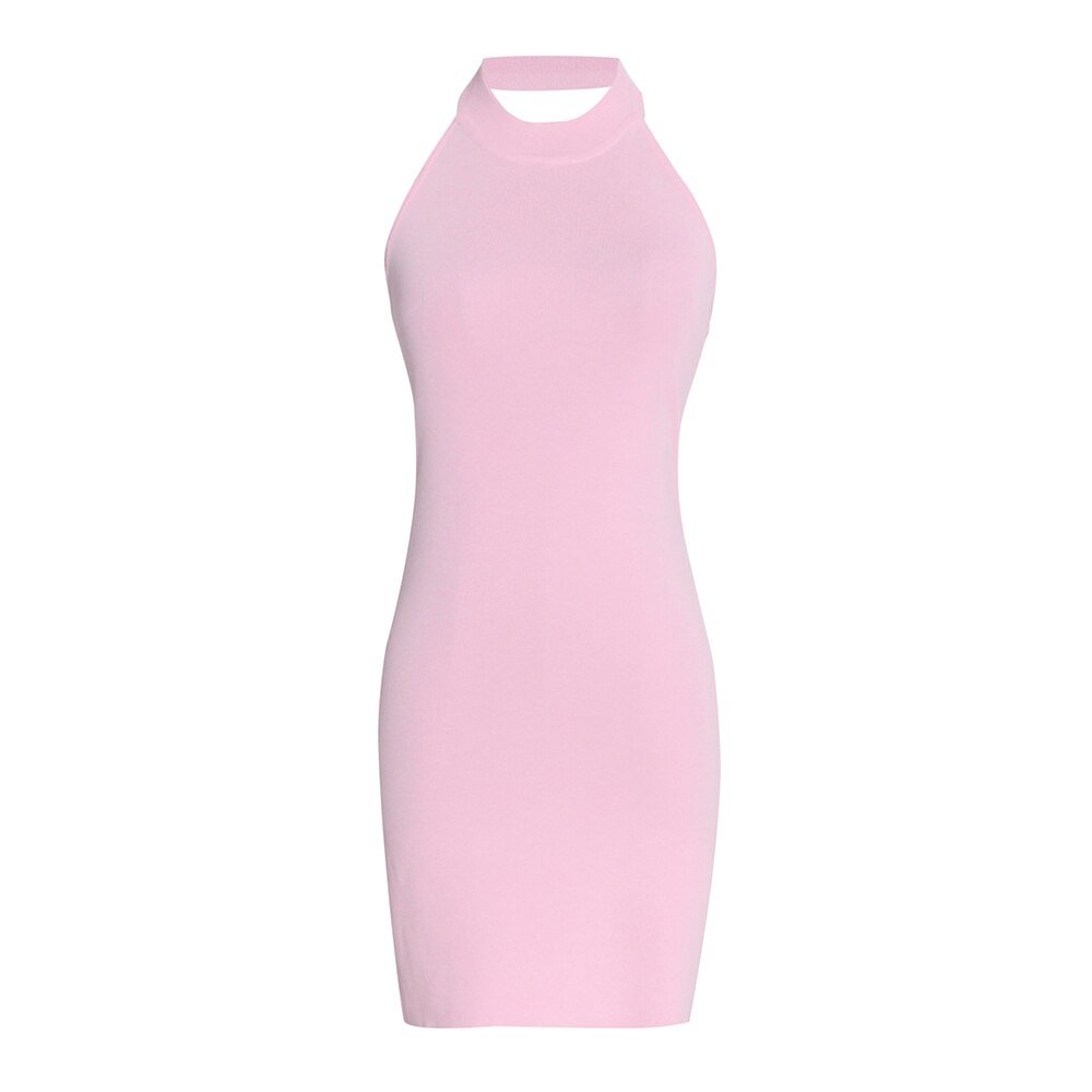 Ueong Sexy Sheath Pink Dress For Women Round Neck Sleeveless High Waist Solid Minimalist Slim Mini Dresses Female Summer