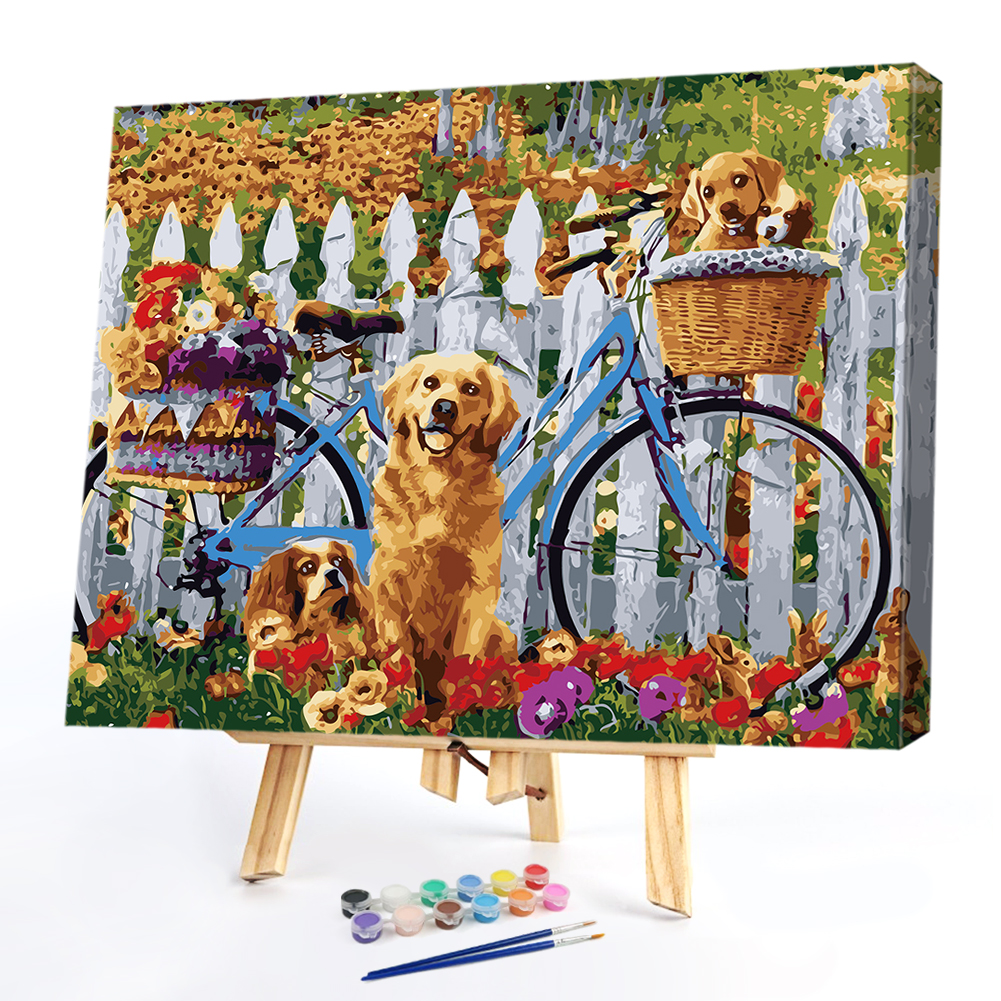 

40*50CM Paint By Numbers-Bike and Dogs, 501 Original