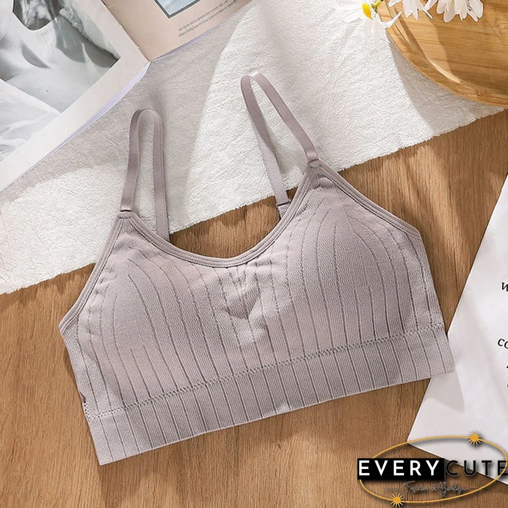 Women's Sleeveless Striped Bra Padded Tank Tops Spaghetti Strap Bralette Crop Top Tube Bras Seamless Tube Top