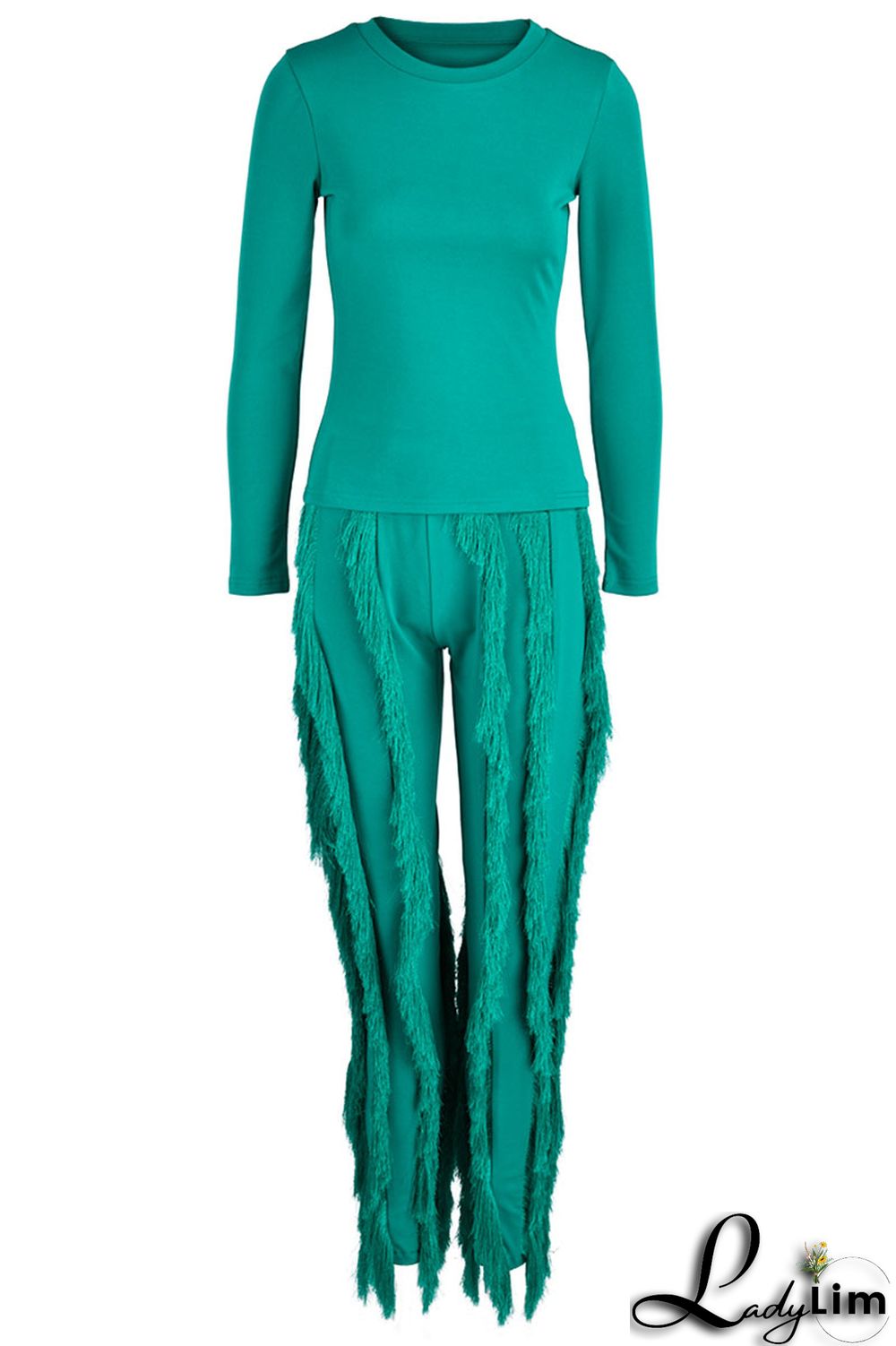 Orange Fashion Casual Solid Tassel Patchwork O Neck Long Sleeve Two Pieces