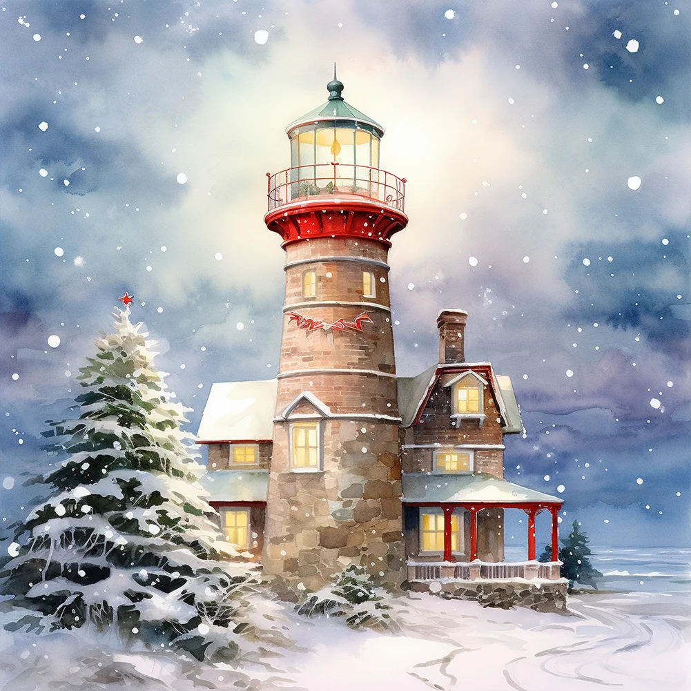 Diamond Painting - Full Round Drill - Christmas Lighthouse(Canvas|30*30cm)