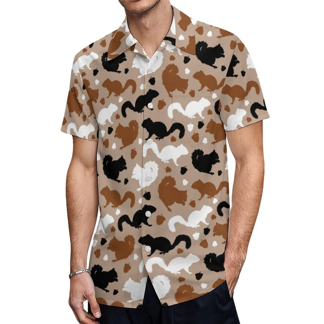 Crazy Squirrel Lady Squirrels Tan Hawaiian Shirt Mens Button Down Plus Size Tropical Hawaii Beach Shirts