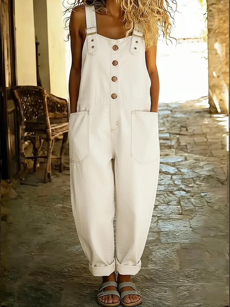 Women's Casual Denim Jumpsuit With Adjustable Buckle