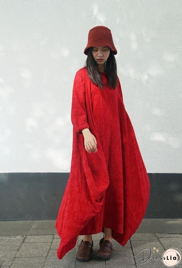 Spring Autumn Dress Ladies Vintage Retro Loose Dresses Female Irregular Length Dresses