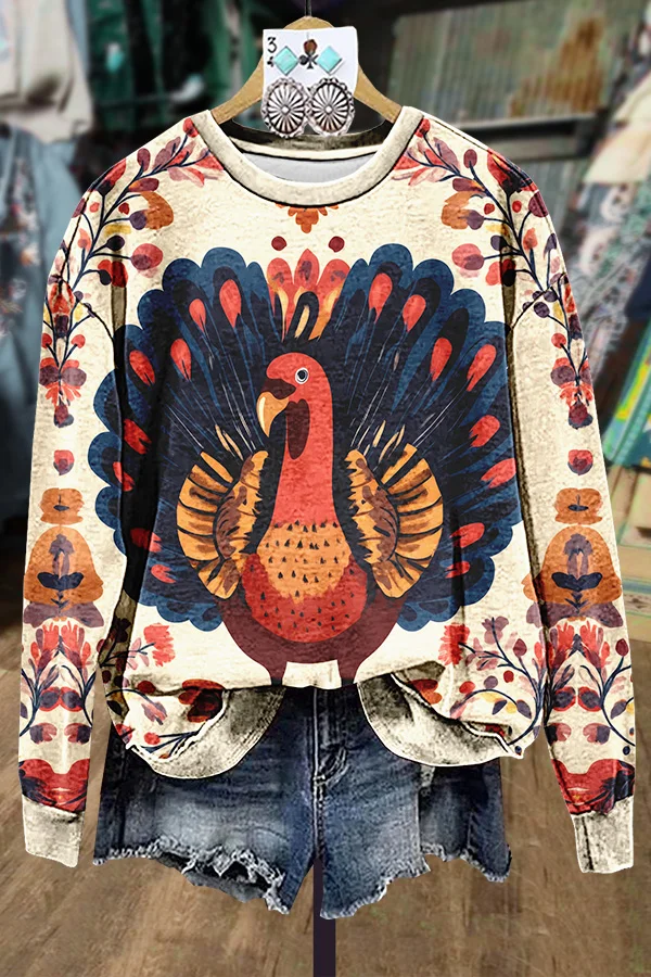 Floral Turkey Print Sweatshirt