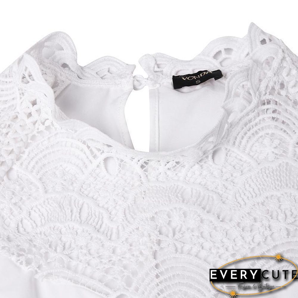 Women Blouse Sexy Sleeveless Lace OL Office Ladies Shirt Hollow Party Tops