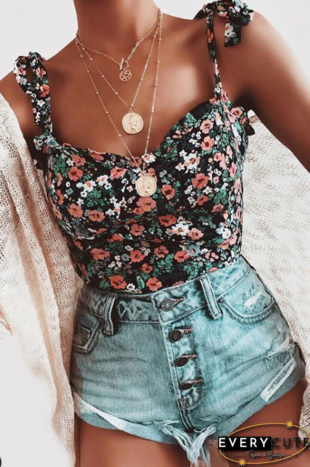 Retro Printed Casual Sexy Cami
