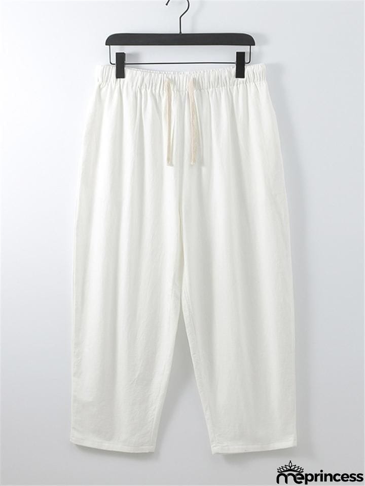 Solid Color Lightweight 2-Piece Outfit Button T-Shirt + Drawstring Waistband Cropped Pants