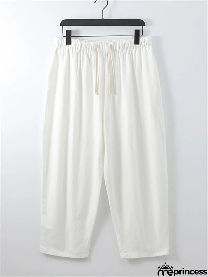 Solid Color Lightweight 2-Piece Outfit Button T-Shirt + Drawstring Waistband Cropped Pants