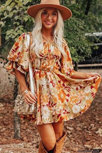 Floral Square Neck Mini Dress