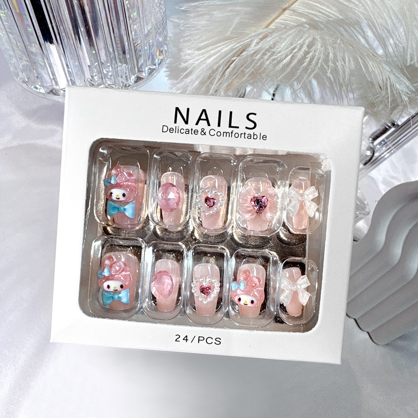 Verssign Sanrio False Nail Kawaii 24pcs Melody Accessories Press on Nails Patch Detachable Nail Tips Manicure Jewelry Schoolgirl Gift