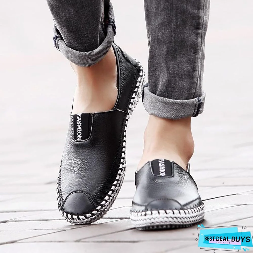 Men Breathable Comfortable Split Leather Men Loafers Flats Casual Shoes