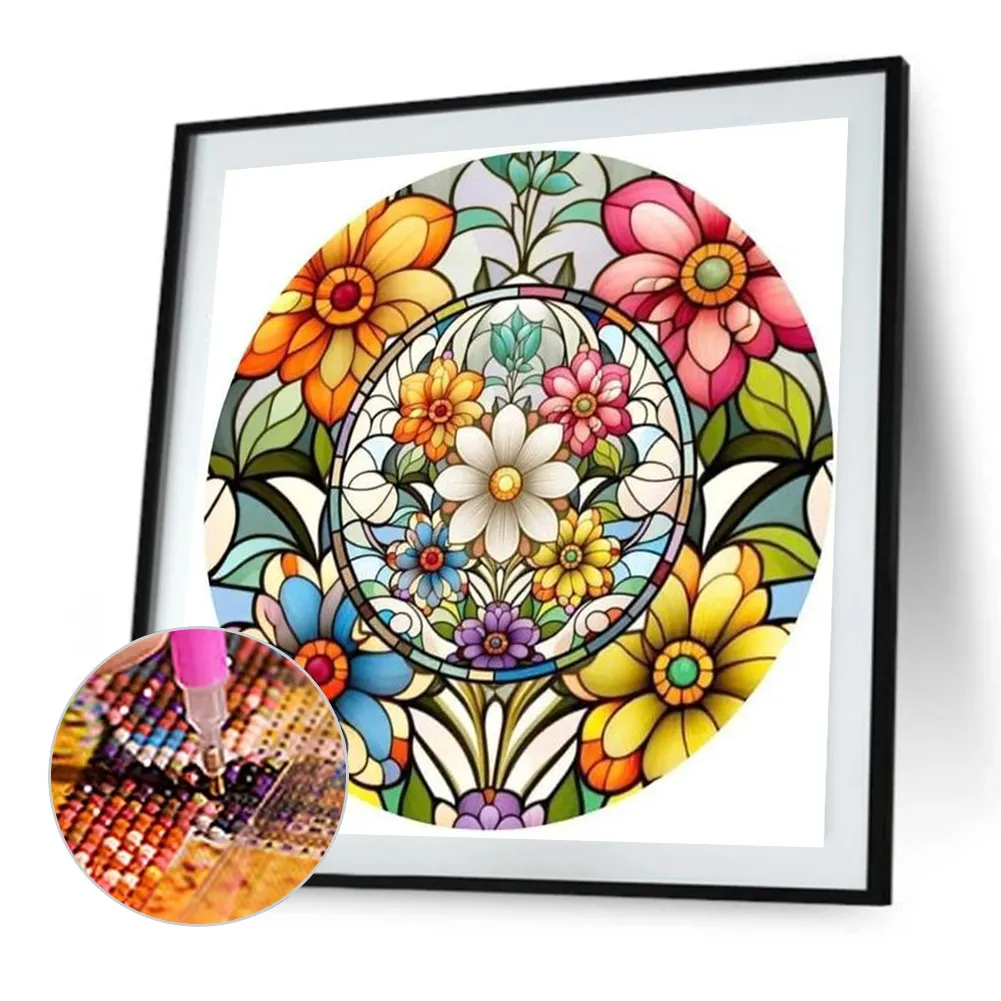 Partial AB Diamond Painting - Full Round Drill - Stained Glass Flower(Canvas|45*45cm)