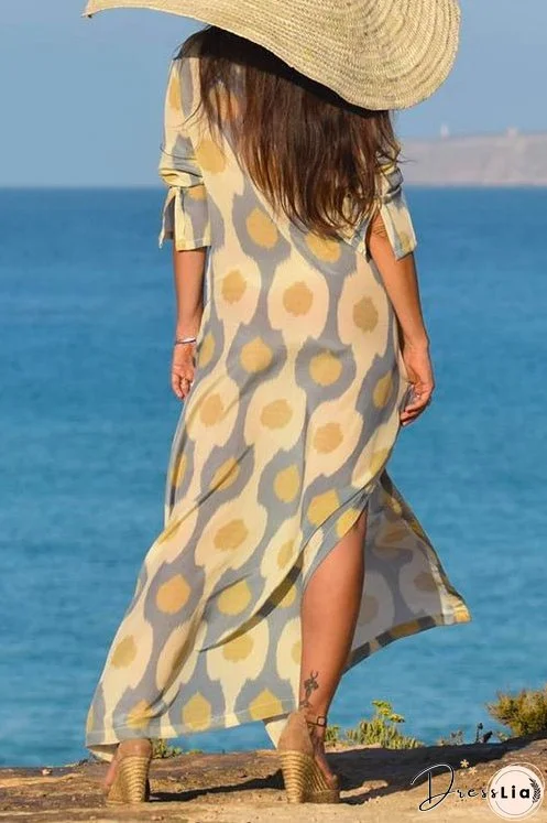 Meridress V Neck Side Split Printed Maxi Holiday Dress