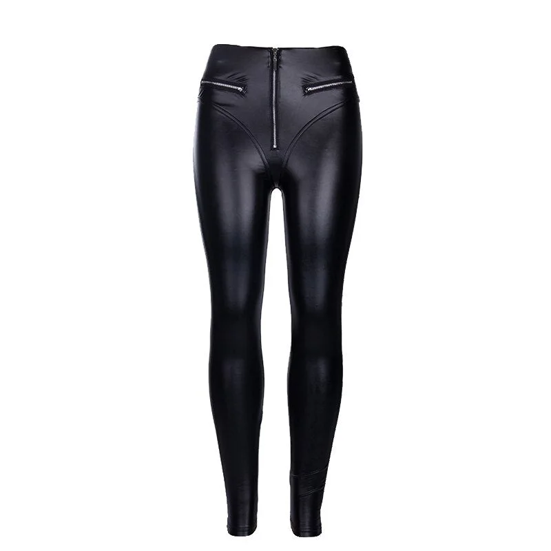 InstaHot 5%Spandex Faux Leather Pant Women Legging High Waist Pencil Pant Bubble Butt Slim Sexy Casual Streetwear Trousers