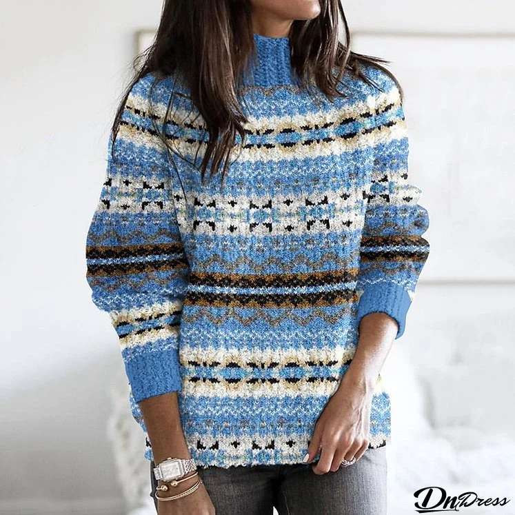 Youthful Blue Mock Neck Long Sleeve Sweater