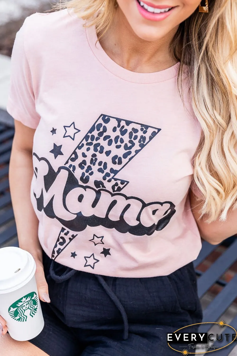 Pink Leopard Star Lightweight Short Sleeve Graphic T Shirt