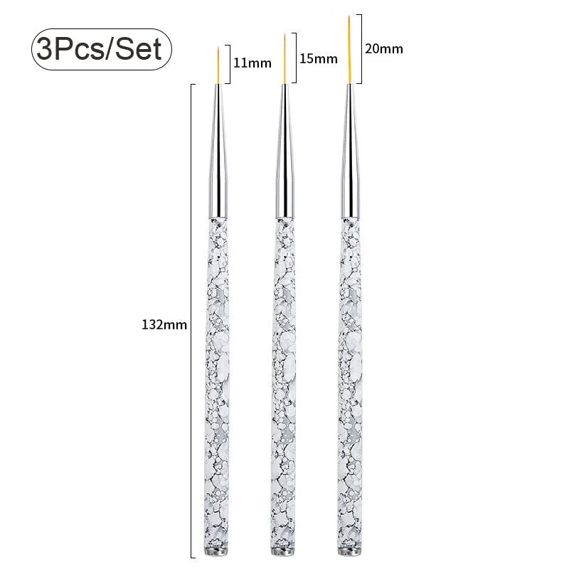 3pcs French Stripe Nail Art Liner Brush Set 3D Tips Ultra-thin Line Drawing Pen UV Gel Brushes Acrylic Extension Brush Pen Tools-Nail Inspo