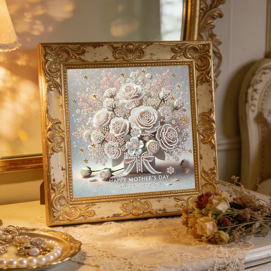 Diamond Painting - Partial Special Shaped Drill - White Rose Mothers Day(Canvas|30x30cm)