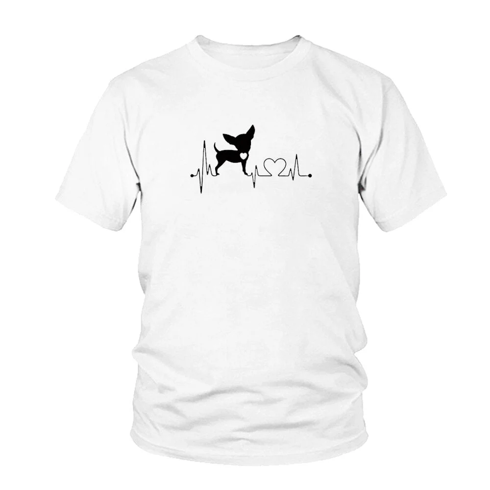Heartbeat Chihuahua Dog Lovers cotton T Shirt Heartbeat Paw Dogs Tshirt for men Short Sleeve Cotton Top Tees Harajuku