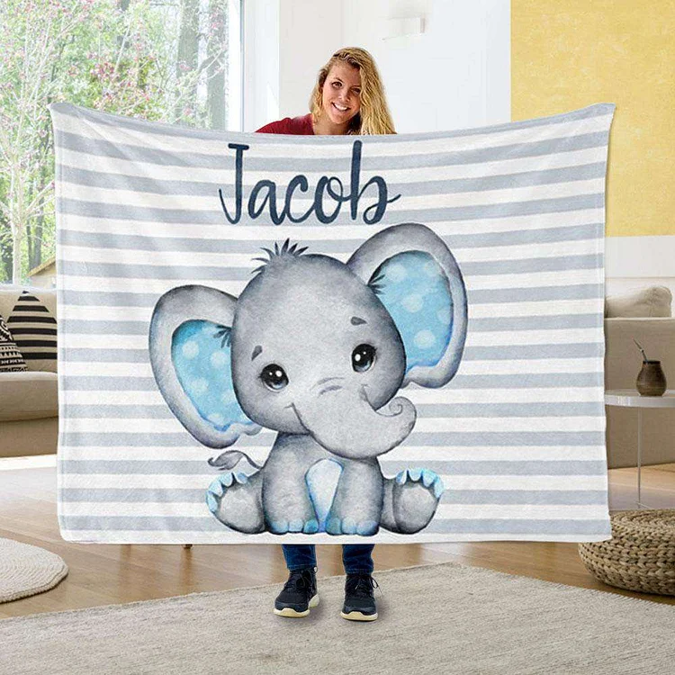 Personalized Baby Elephant Blanket Custom Name Gifts For Kids
