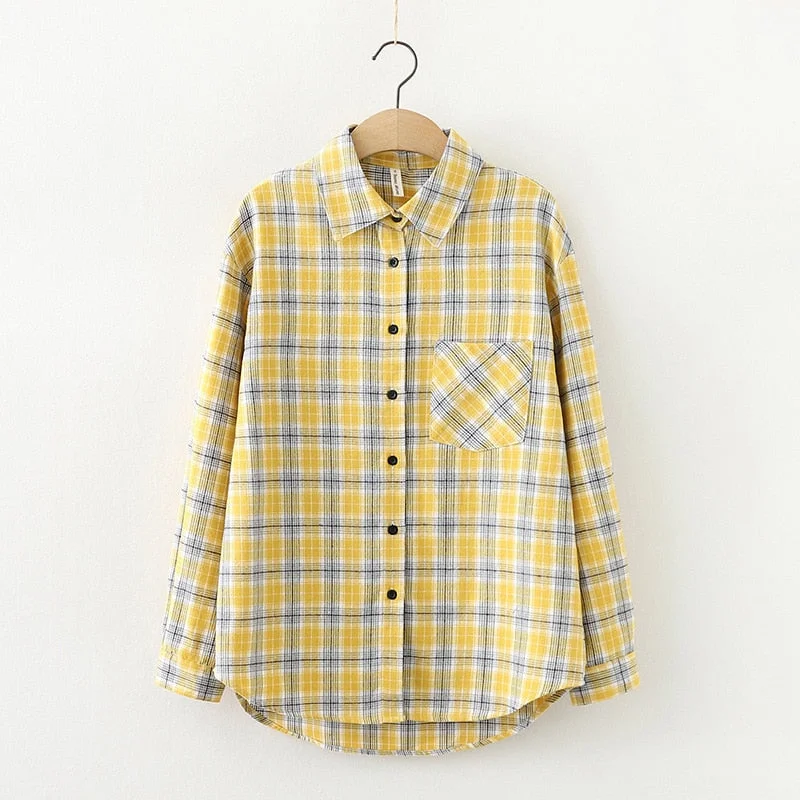 2021 New Loose Design Cotton Plaid Shirt Women Young Style Long Sleeve Blouses Casual Shirts Lady Tops Clothes Blusas