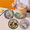 4PCS Diamond Painted Wooden Flower Placemats Insulated Dish Mats Comes with Mats