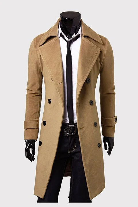 Tiboyz Solid Color Classic Lapel Double Breasted Business Coat