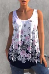 Plus Size Floral Print Round Neck Casual Loose Tank Top