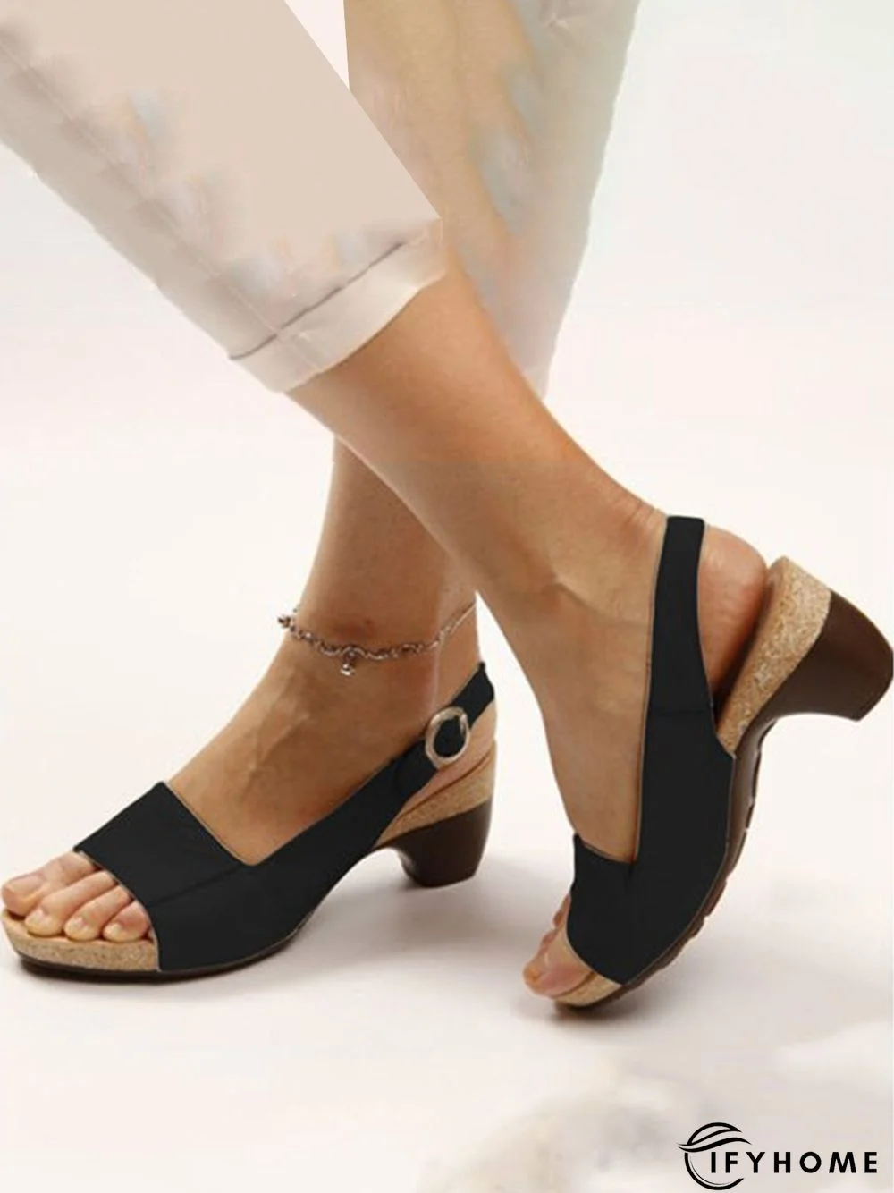 Retro Solid Simple Open Toe Chunky Heel Sandals | IFYHOME