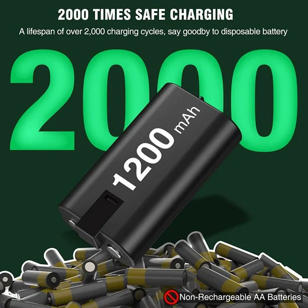 DinoFire Charger for Rechargeable Xbox One Controller Battery Pack, with 4 x 1200mAh Xbox Series X|S Accessories Kit