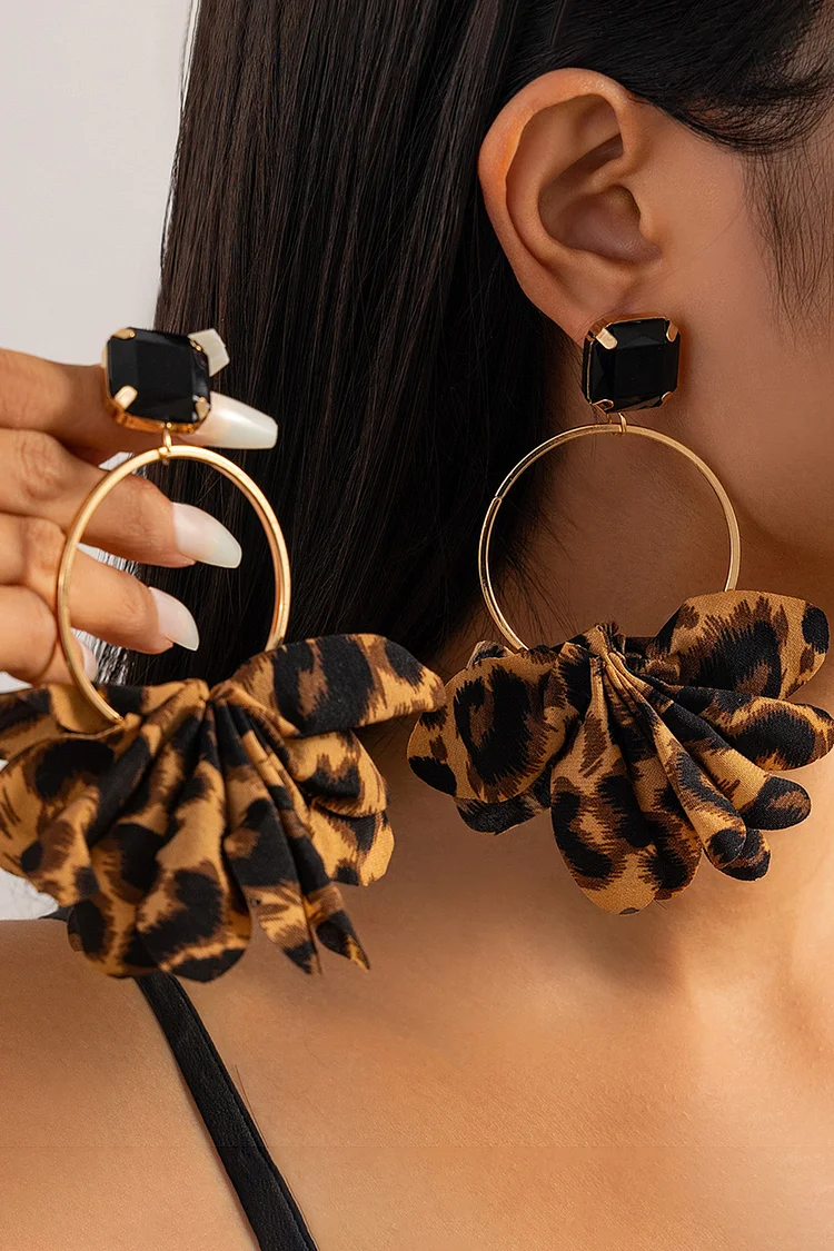 Party Leopard Print Petal Circle Hoop Earrings 2024 - Xpluswear