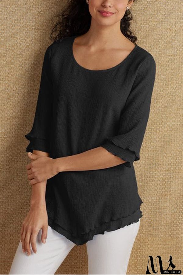 MidiSono - Layered Mid-sleeve Chiffon Top