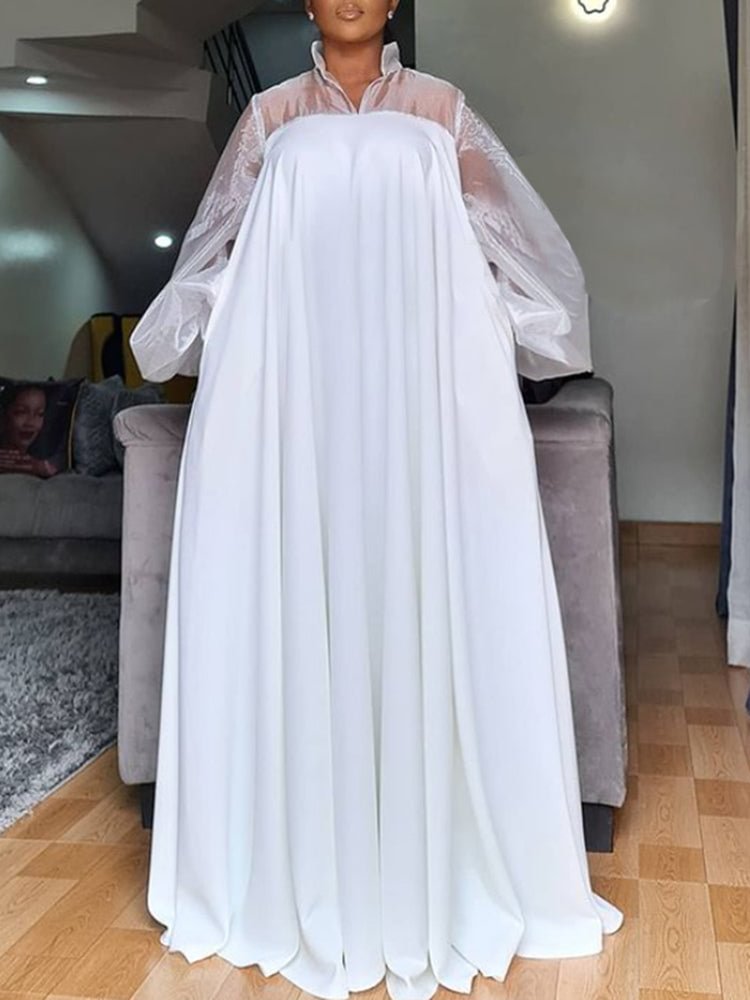 Large size stitching long sleeves A-line women's dress SKUI30717 QueenFunky
