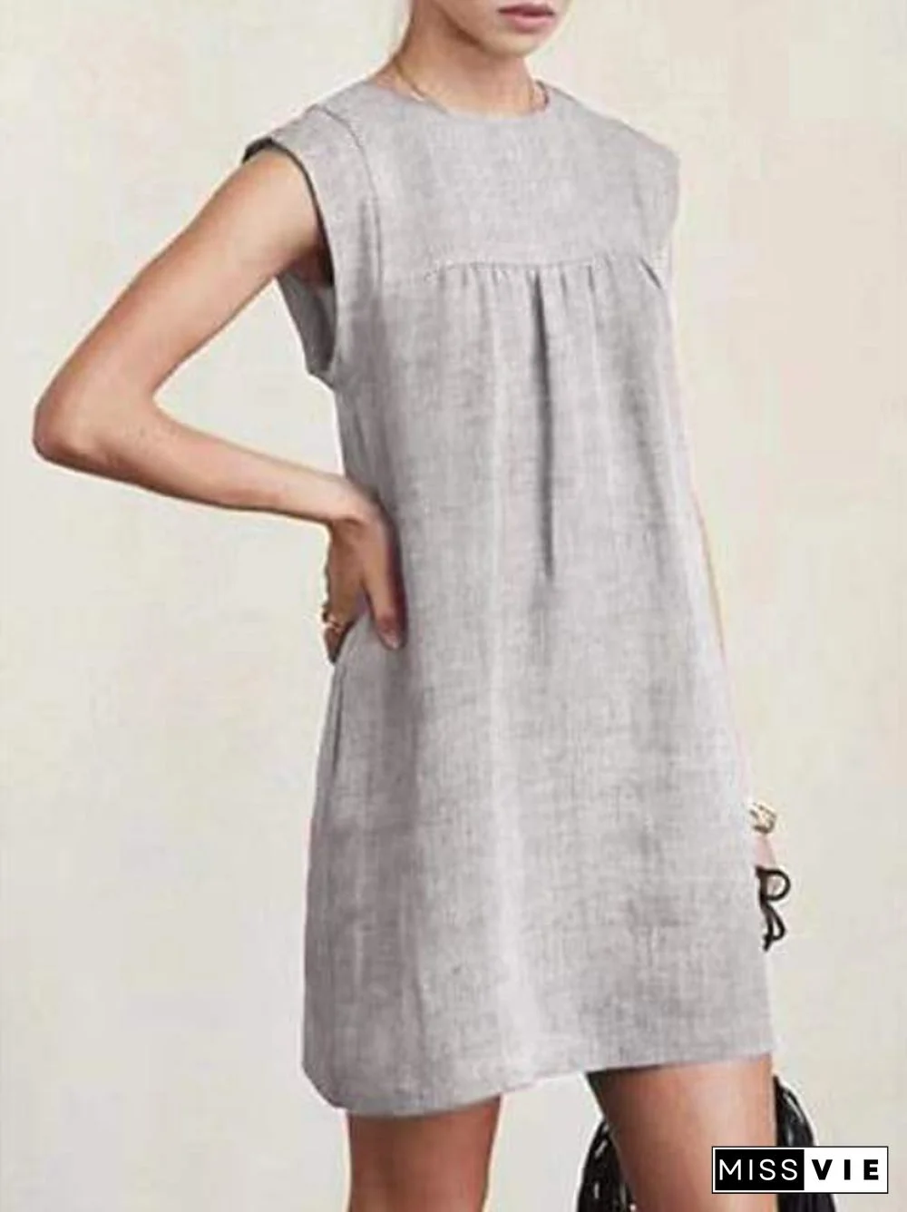 Women's Cotton Linen Sleeveless Dress Solid Color Dress Knee Length Summer Daily Wear