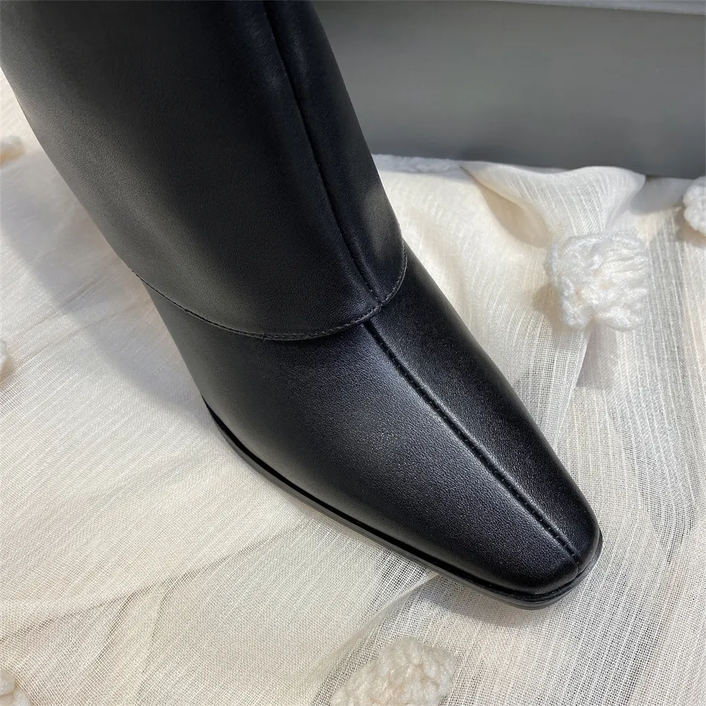 70mm Short Tube Block Heel Boots Black-vocosishoes