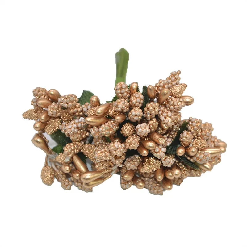 12Pcs/lot Handcraft Artificial Flowers Stamen Sugar Wedding Party Decoration DIY Wreath Gift Box Scrapbooking Cheap Fake Flowers