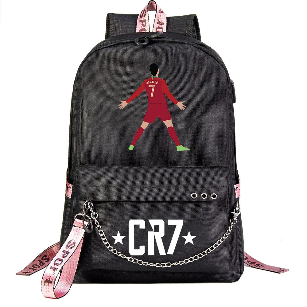 Buzzdaisy Cristiano Ronaldo Theme School Bag with 15-inch Laptop Compartment and USB Charging Cable