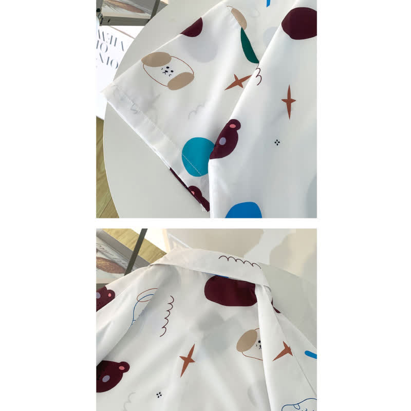 Cartoon Bear Print Lapel Casual T-Shirt