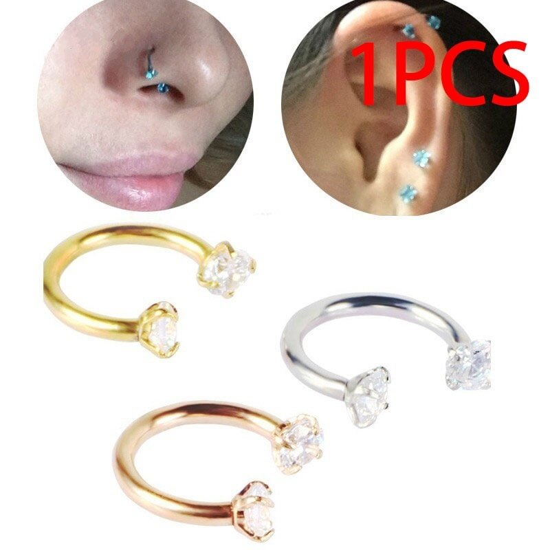 UsmallLifes King 1pcs Women Punk Body Piercing Jewelry Semi-crescent Shape Inlaid with Crystal Nose Rings US Mall Lifes
