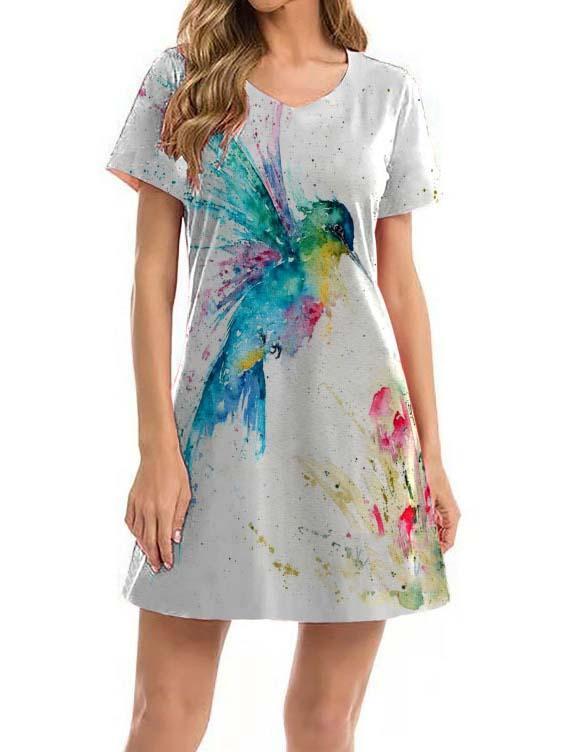 Women Half Sleeve V-neck Solid Color Dress