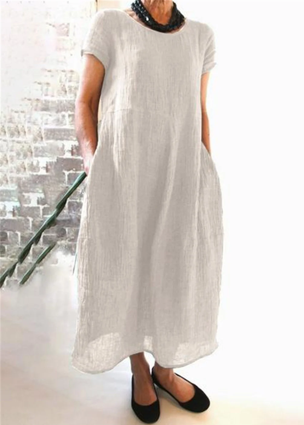 Linen And Cotton Casual Maxi Dress