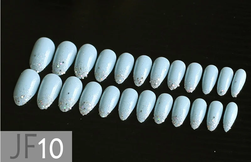 Gray Ombre French glitter AB Short Stiletto UV Gel nude Fake Nails Black Shimmer Finger red false nail point tip pink Handmade-Nail Inspo